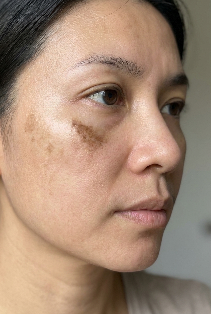 Rosto de mulher com melasma na região da bochecha