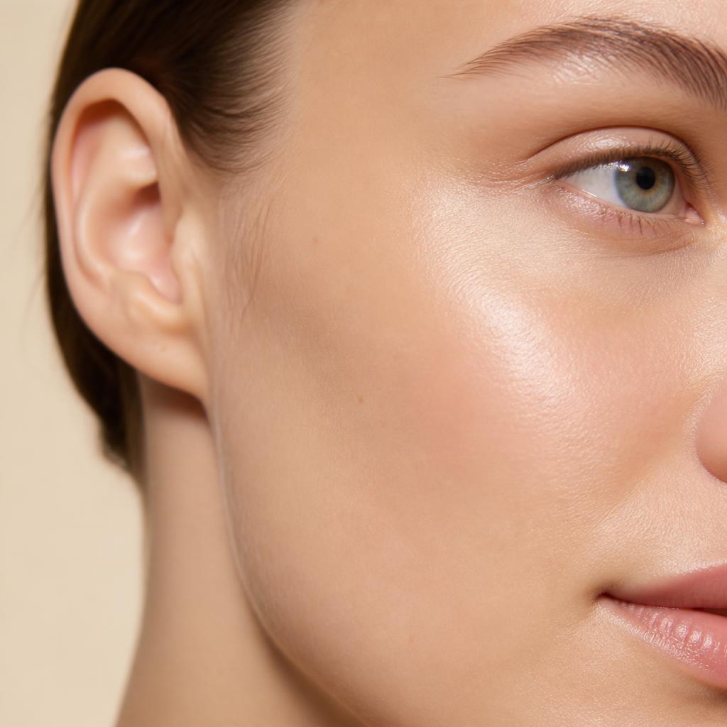 Pele do rosto uniforme e luminosa após o peeling